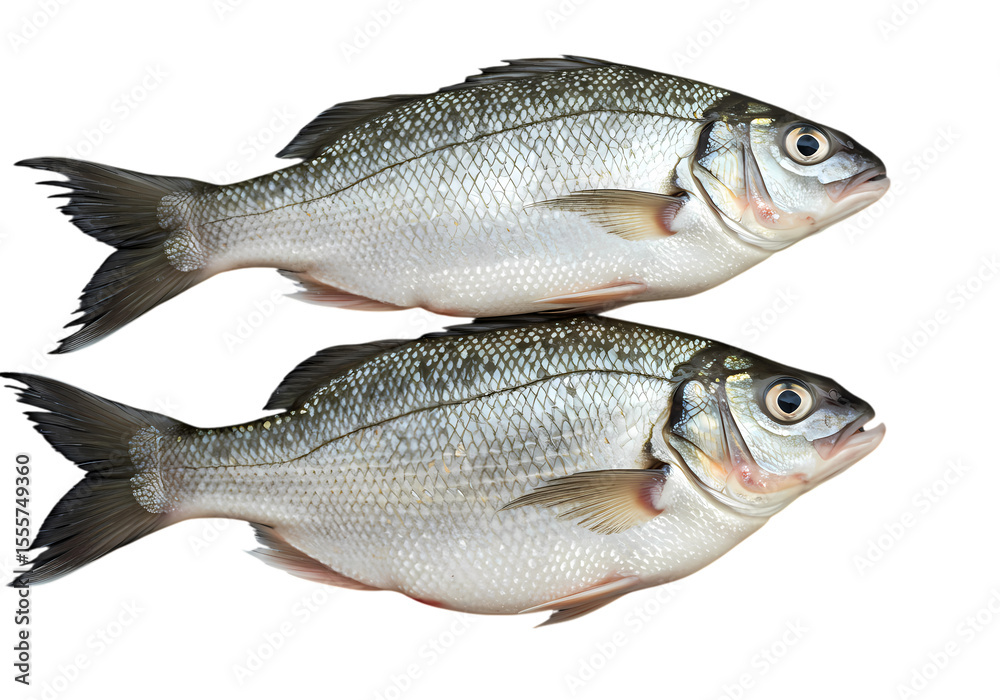 Fototapeta premium Fresh Seafood: Two Gilthead Seabream, Mediterranean Cuisine, Raw Fish, Market Produce, Culinary Photography