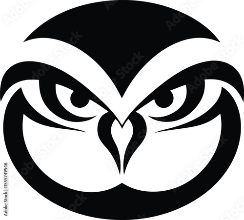 Intense Black And White Owl Face Logo  Modern Tribal Art