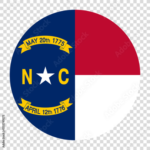 Flag of North Carolina. North Carolina circle flag logo icon computer vector illustration design. Checkerboard background.