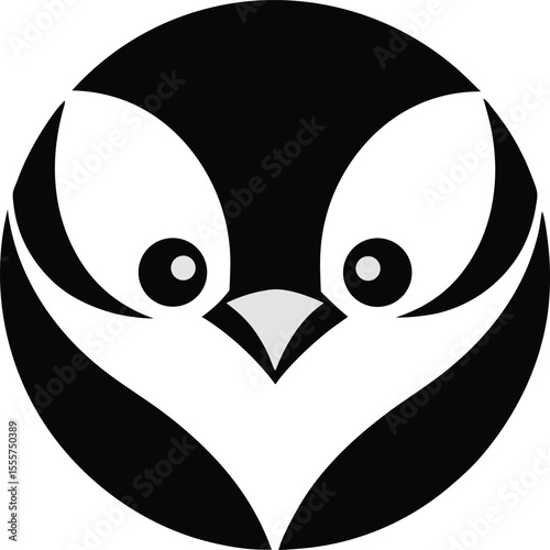 Minimalist Black White Penguin Logo Icon Design Cute Animal Art Vector
