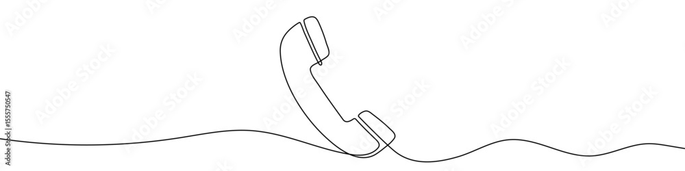 Black telephone receiver in one line art style. Telephone receiver drawing with editable stroke on white background. Vector illustration.