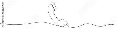 Black telephone receiver in one line art style. Telephone receiver drawing with editable stroke on white background. Vector illustration.