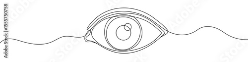 Black eye in one line art style. Eye drawing with editable stroke on white background. Vector illustration.