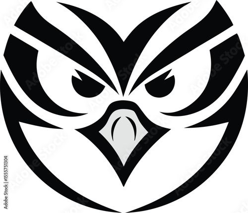 Powerful Stylized Black White Owl Head Logo Design Mascot Emblem Art