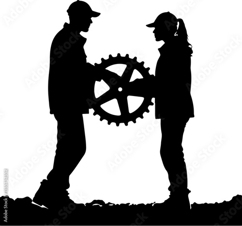 man and woman work to gather