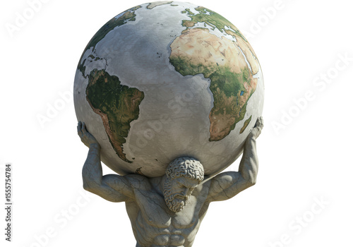 Isolated Atlas Statue Holding Globe on Shoulders photo