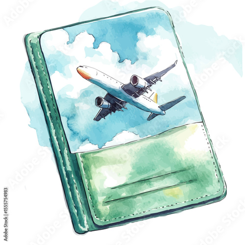 Boarding Pass Holder, watercolor vector, isolated on a white background.