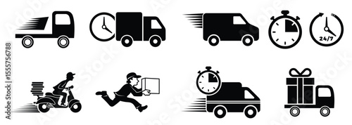 Fast delivery service elements express shipment truck courier movement icons motion food runner tarn.