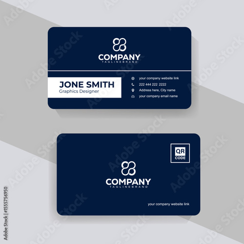 Minimal Style Navy Blue Business Card Design Vector Template for Professionals
