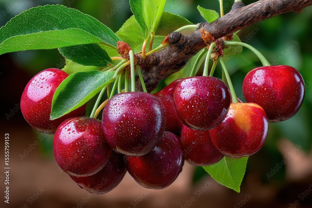 Obraz premium Black fresh cherries banner