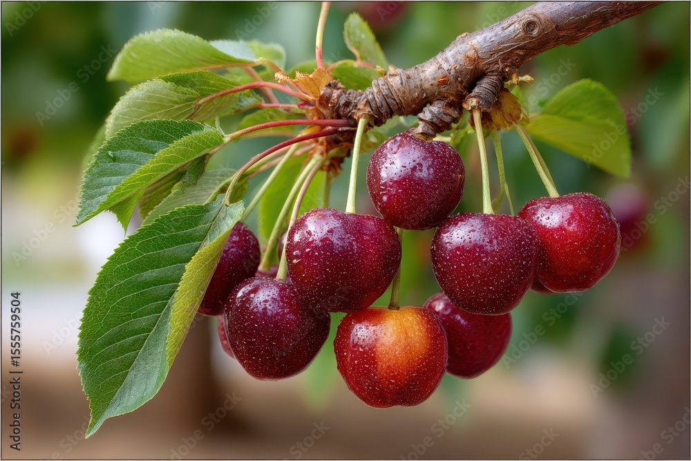 Obraz premium Black fresh cherries banner