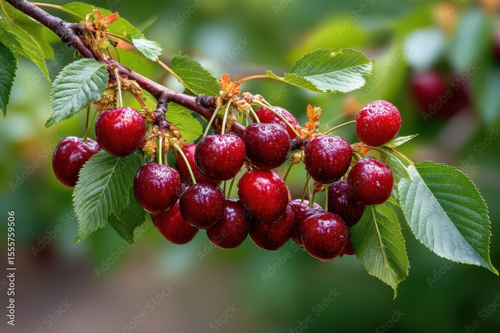 Obraz premium Black fresh cherries banner