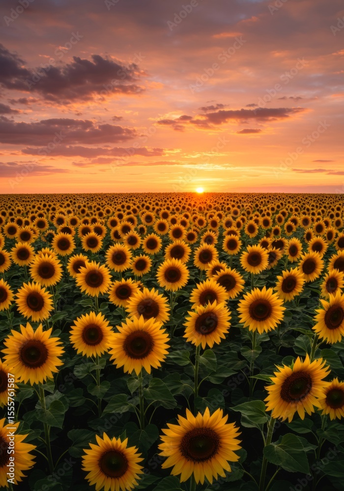 Obraz premium Vibrant Sunset Over a Field of Sunflowers