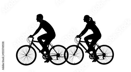 Silhouette of a Man and Woman Riding Bicycles Side-by-Side