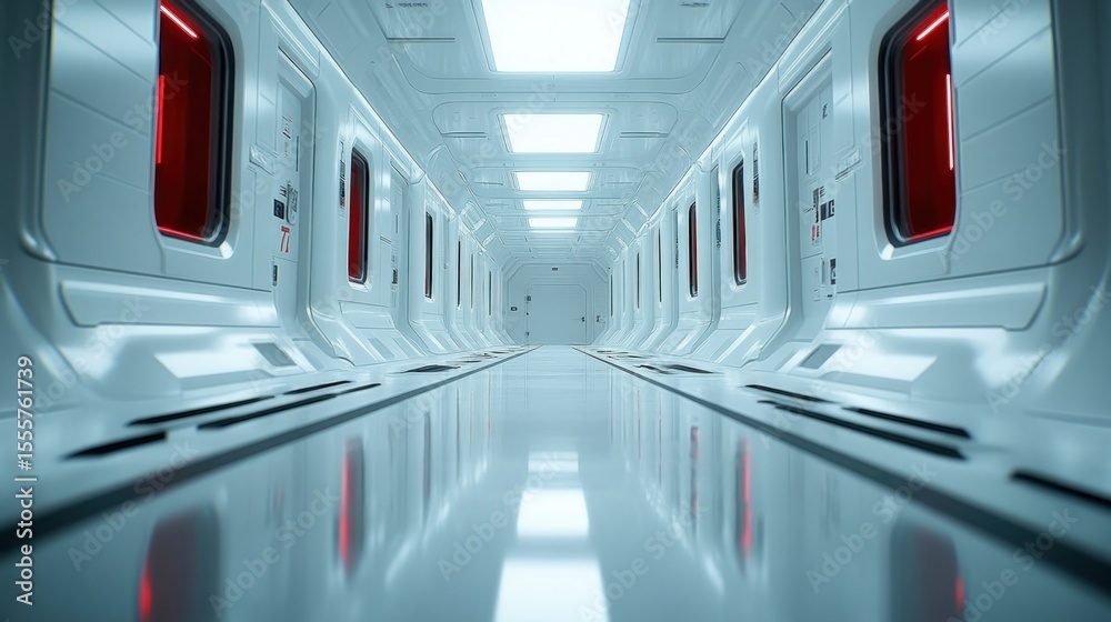 Obraz premium White futuristic corridor with red accents