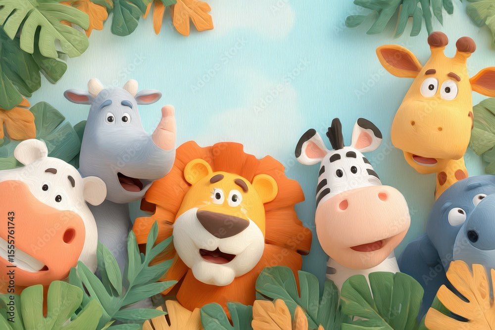 Obraz premium Cartoon jungle animals banner