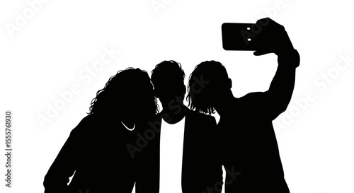 Silhouette of Three Friends Taking a Selfie, Close-Up