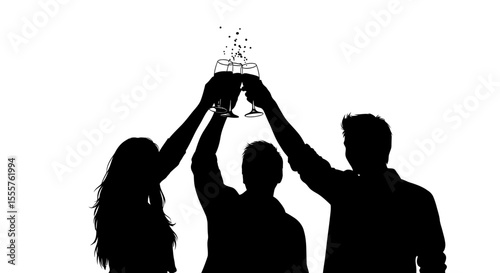 Silhouetted Trio Toasting with Champagne Flutes