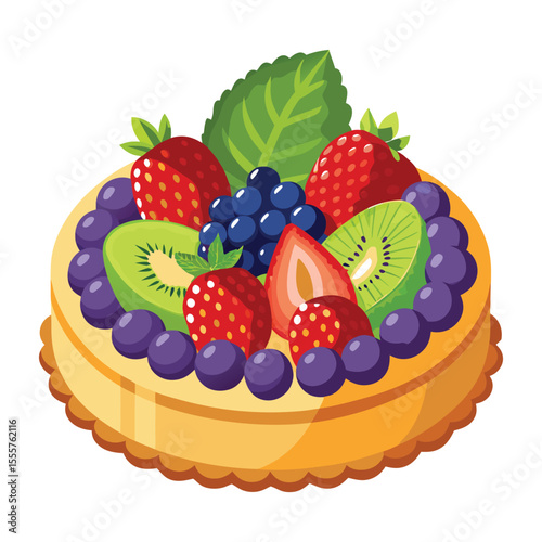 Delicious fruit cake with fresh berries and cream, a sweet dessert for breakfast