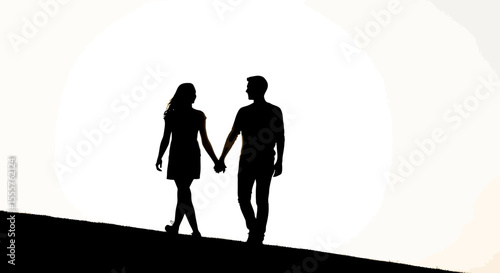 Silhouette of a Couple Walking Hand-in-Hand