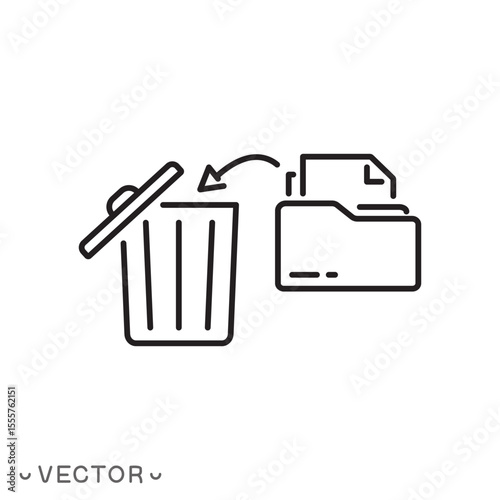 document folder with trash bin icon, deleting file or folder, delete data, information send to trash can concept, thin line symbol isolated on white background, editable stroke eps 10 vector