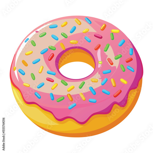 Pink frosted donut with colorful sprinkles, a sweet isolated pastry perfect for a birthday snack or delicious dessert