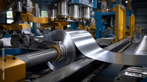 A machine is making a roll of metal