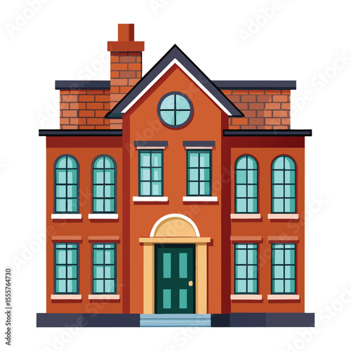 Vector illustration of a set of old city houses with brick facades and numerous windows under a blue sky