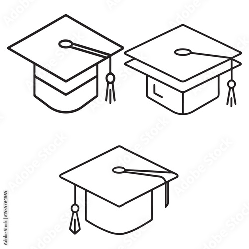 Graduation Cap Icons Simple Line Art for Education Designs