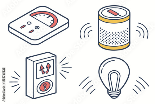 Isometric icons of smart home devices isolated on white background