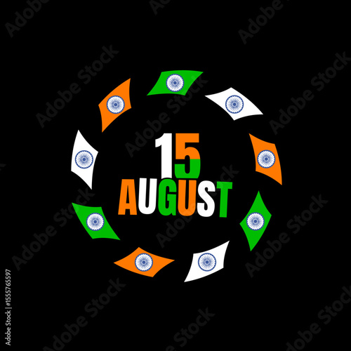 15 August India Independence Day Celebration Design with National Flag Colors