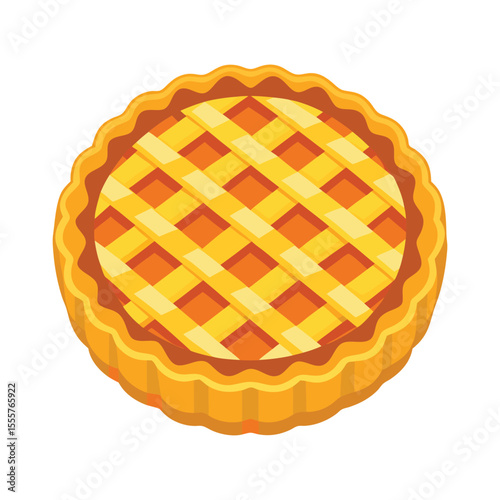 Delicious baked round cookies and orange pie isolated on white