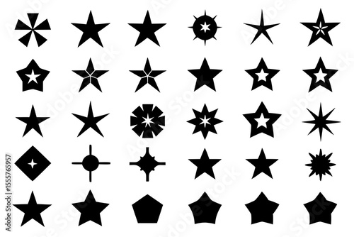 Collection of Black Star Shapes, Geometric Icons, and Symbols