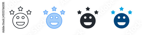 Satisfaction Icon Set Multiple Style. Designed In Outline, Blue, Glyph, Dual Tone