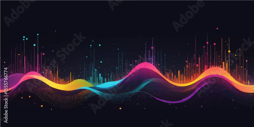 Abstract wave of colorful glowing light lines in futuristic design