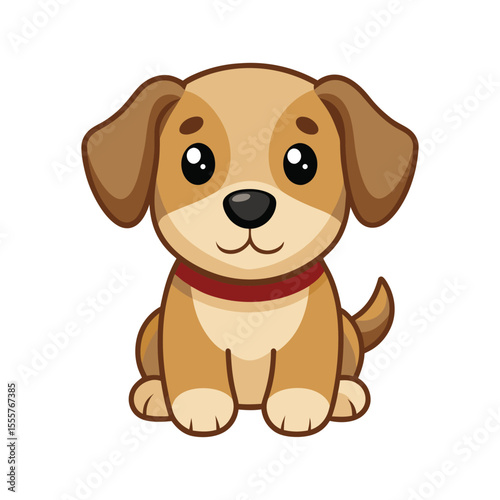 A cheerful, cute, brown puppy illustration with funny ears and a happy, smiling character