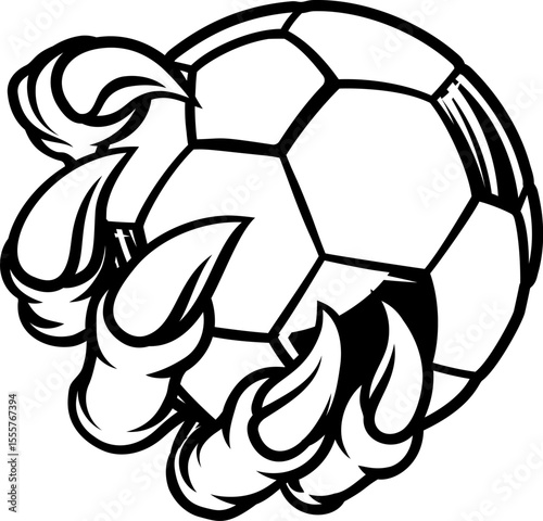 A soccer football claw sports illustration of an eagle or animal monster hand holding ball