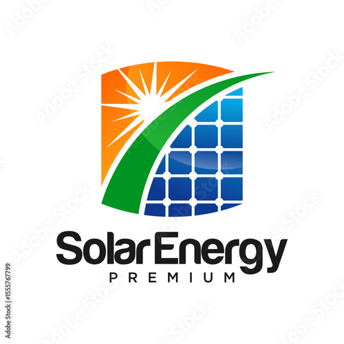 Green Solar panel energy electric electricity and Leaf Energy logo design vector template Free Vector and Free SVG