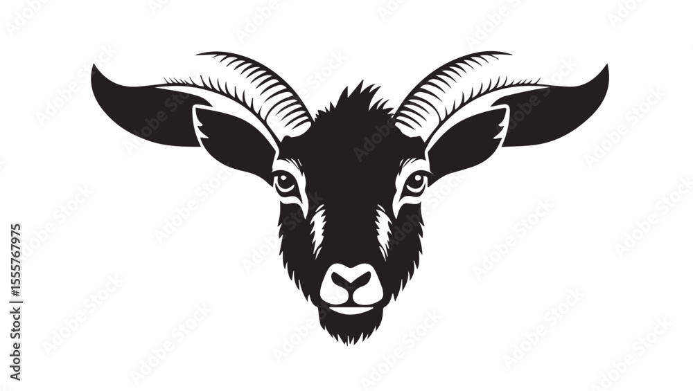 Obraz premium Silhouette vector image of alpine ibex's face with white background for logo or icon