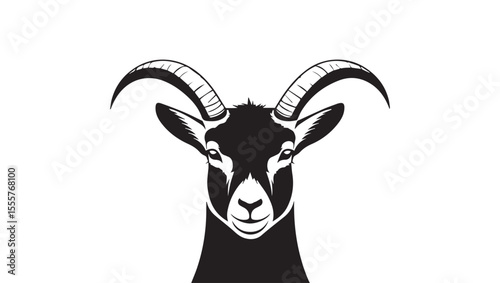 Silhouette vector image of alpine ibex's face with white background for logo or icon