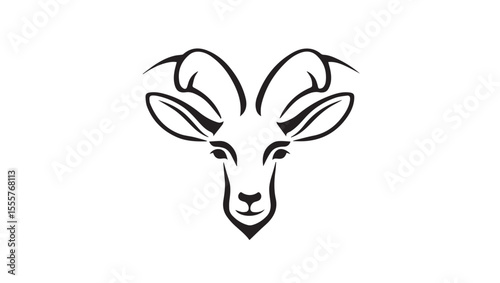 Silhouette vector image of alpine ibex's face with white background for logo or icon