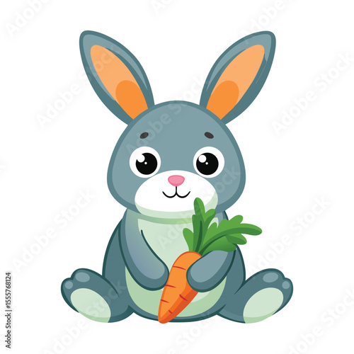 Cute Easter bunny rabbit with a carrot, a fun and adorable spring character illustration