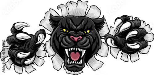 A black panther leopard or jaguar cat sports team mascot