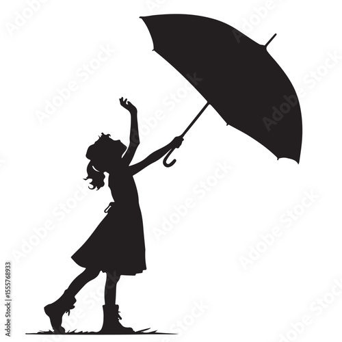 Girl with umbrella vector silhouette