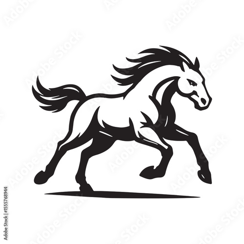 Dynamic running horse silhouette design for logos and branding