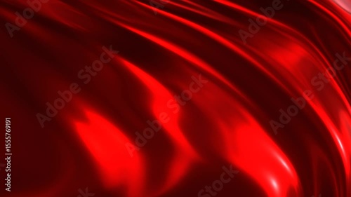 Red chrome 3d abstract graphics background animation, silk moving waves on wind shiny and glossy metallic seamless 4K loop video animation, red texture design.