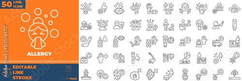 Allergy Line Editable Icons set. Vector illustration in modern thin line style of allergy icons: chronic, kidney, infection, etc