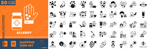 Allergy Duotone Editable Icons set. Vector illustration in modern thin duotone style of allergy icons: chronic, kidney, infection, etc