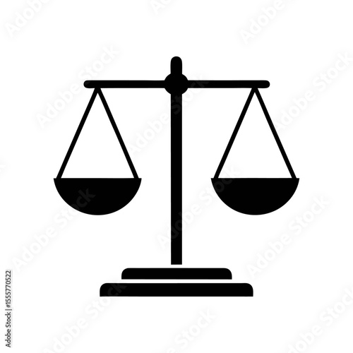 A simple black and white illustration of a balance scale with two hanging triangular pans