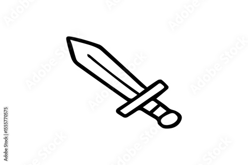 The design features a short, broad blade with a central ridge, a simple crossguard, and a rounded pommel.